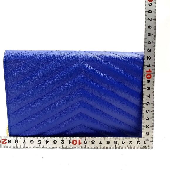 SAINT LAURENT Royal Blue Chevron Quilted Grain De Poudre Envelope Clutch Wallet - Picture 2 of 12
